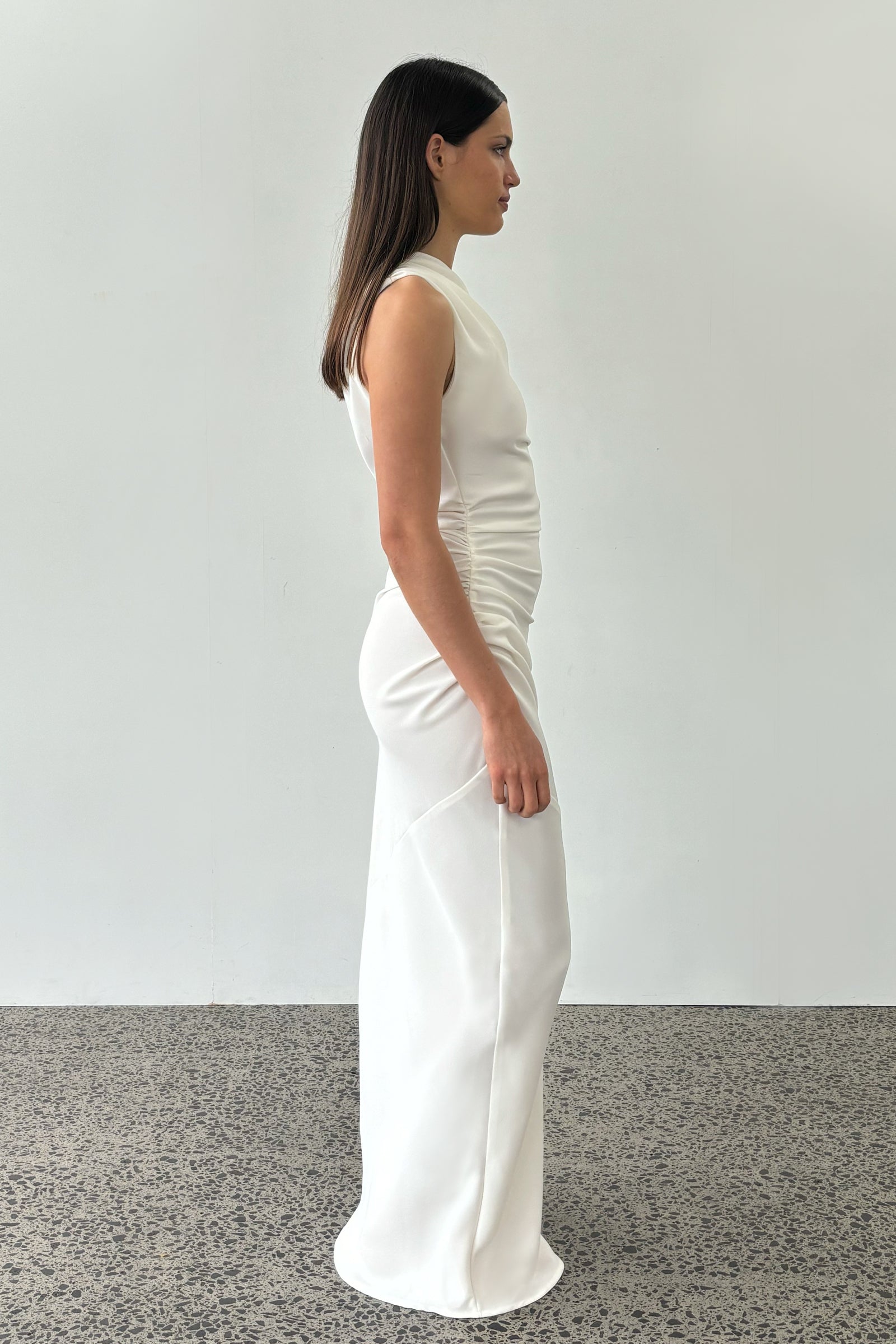 Asymmetric Long Warp Dress in Ivory