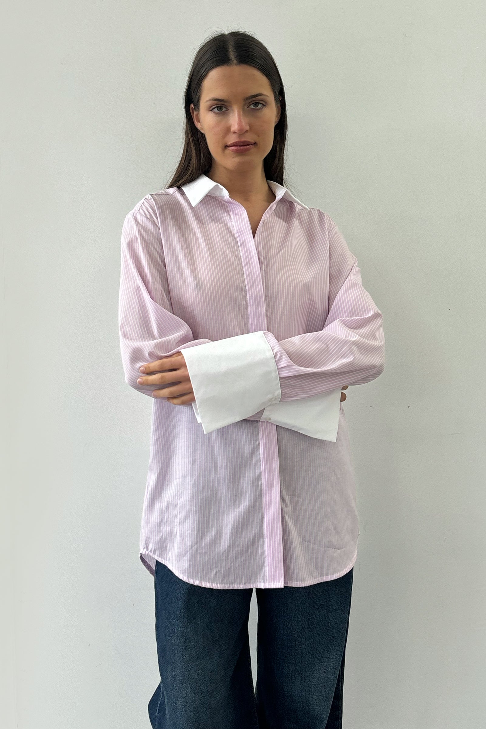 Baby Pink Contrast Stripe Shirt