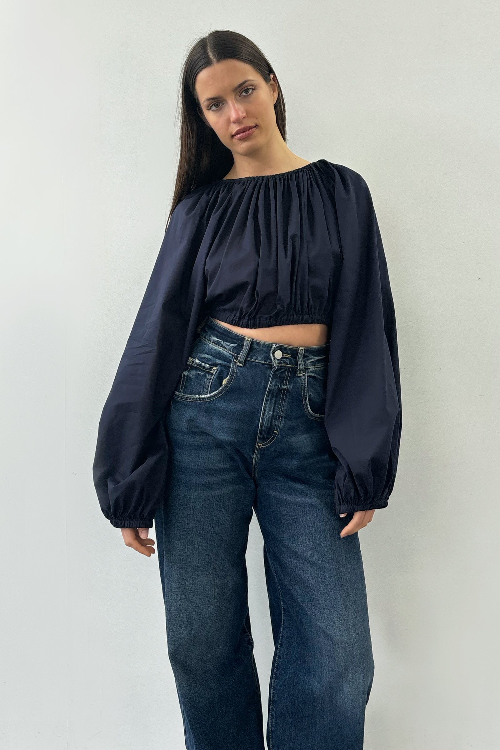 Bloom Cropped Blouse in Ink