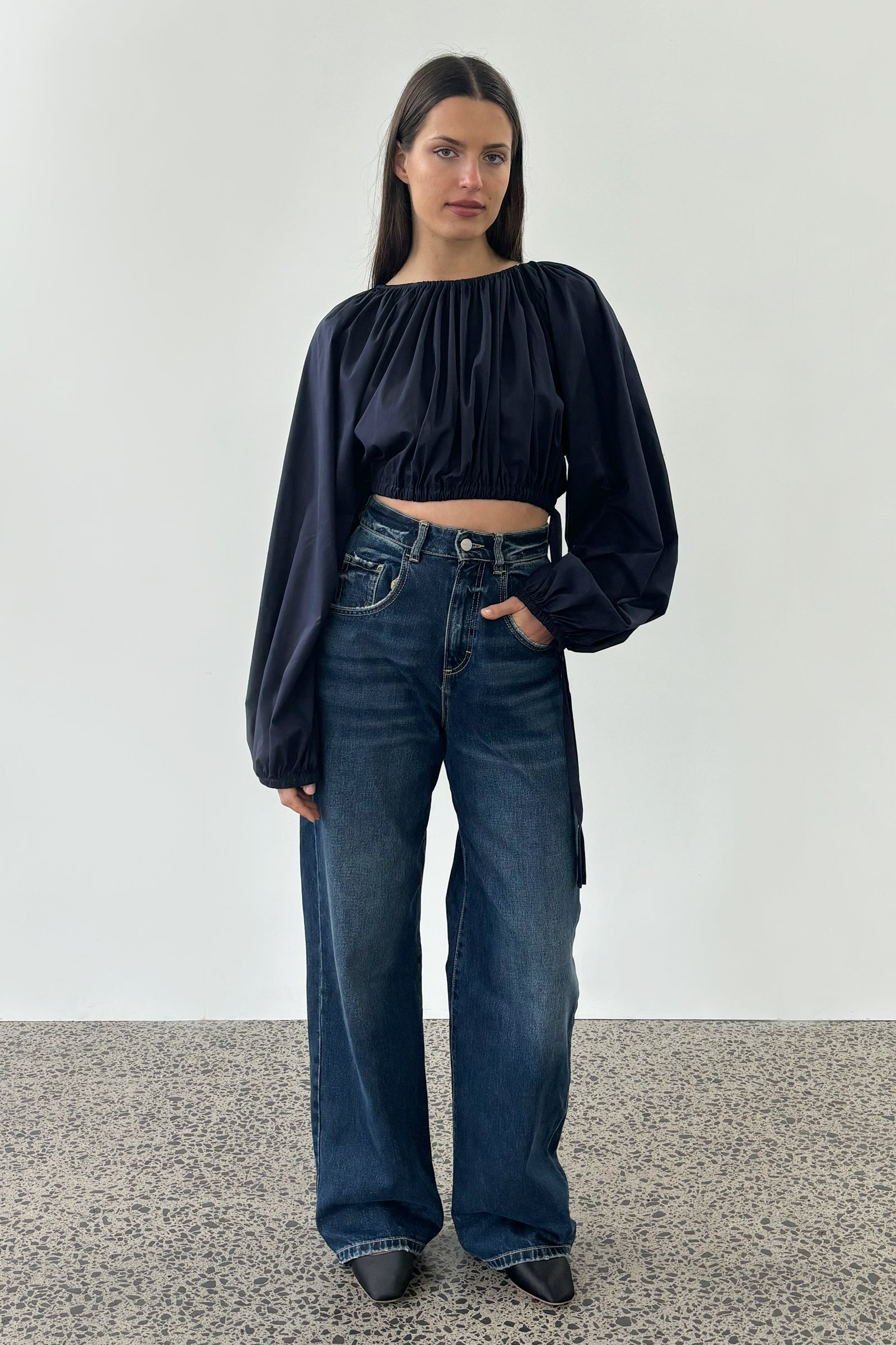 Bloom Cropped Blouse in Ink