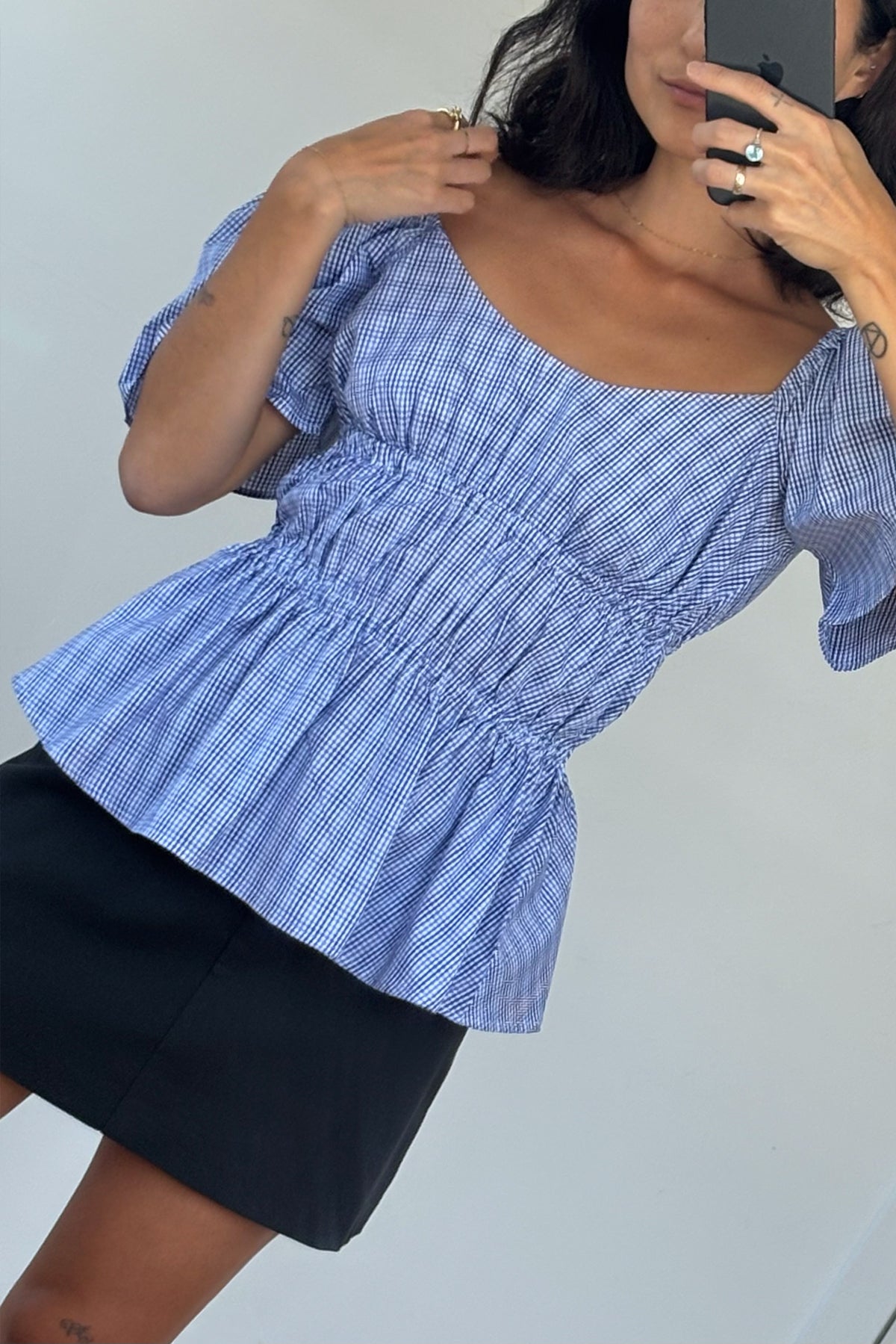 Bodice Top in Dark Blue Check