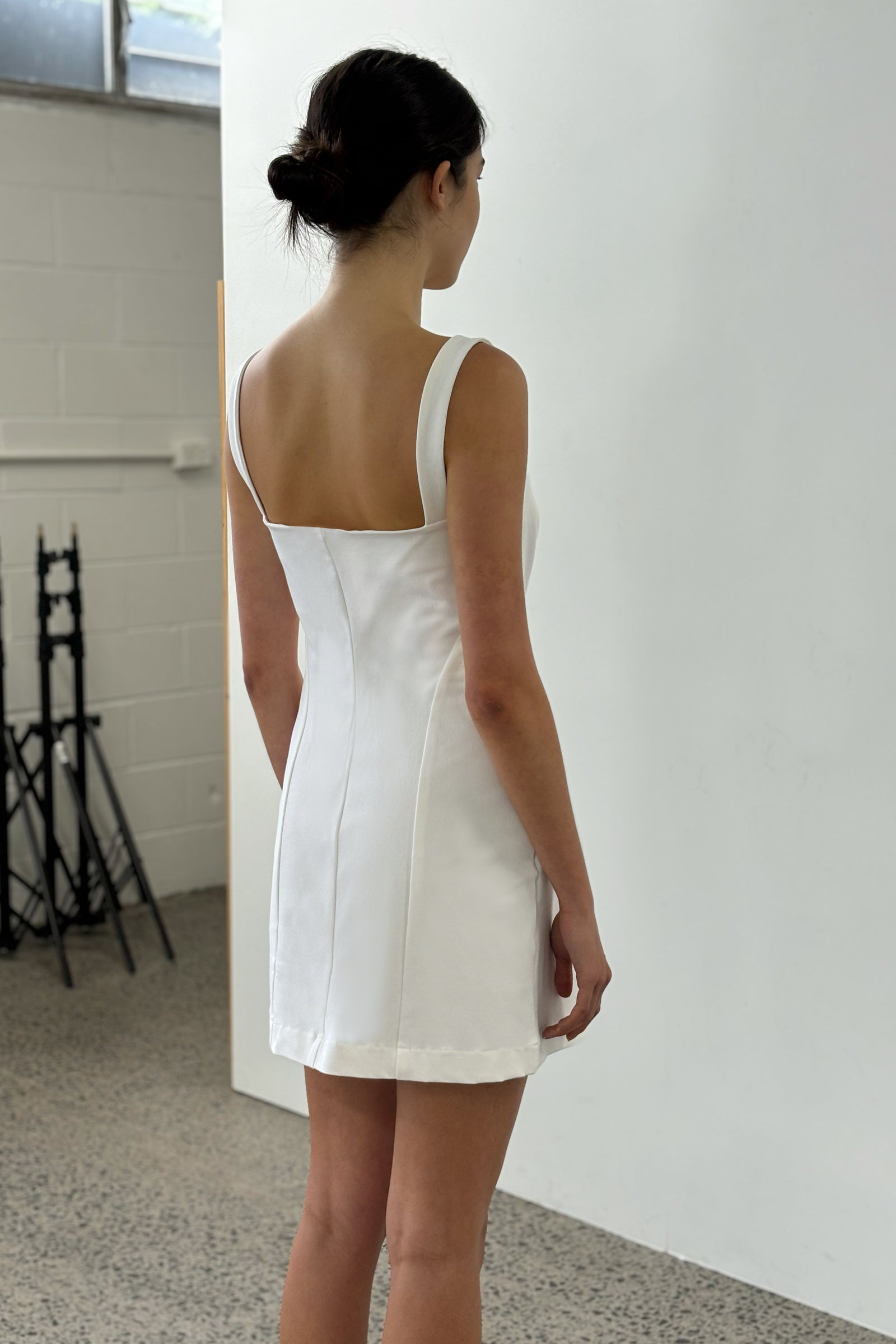 Shape White Sculpted Square Neck Cut Out Mini Dress